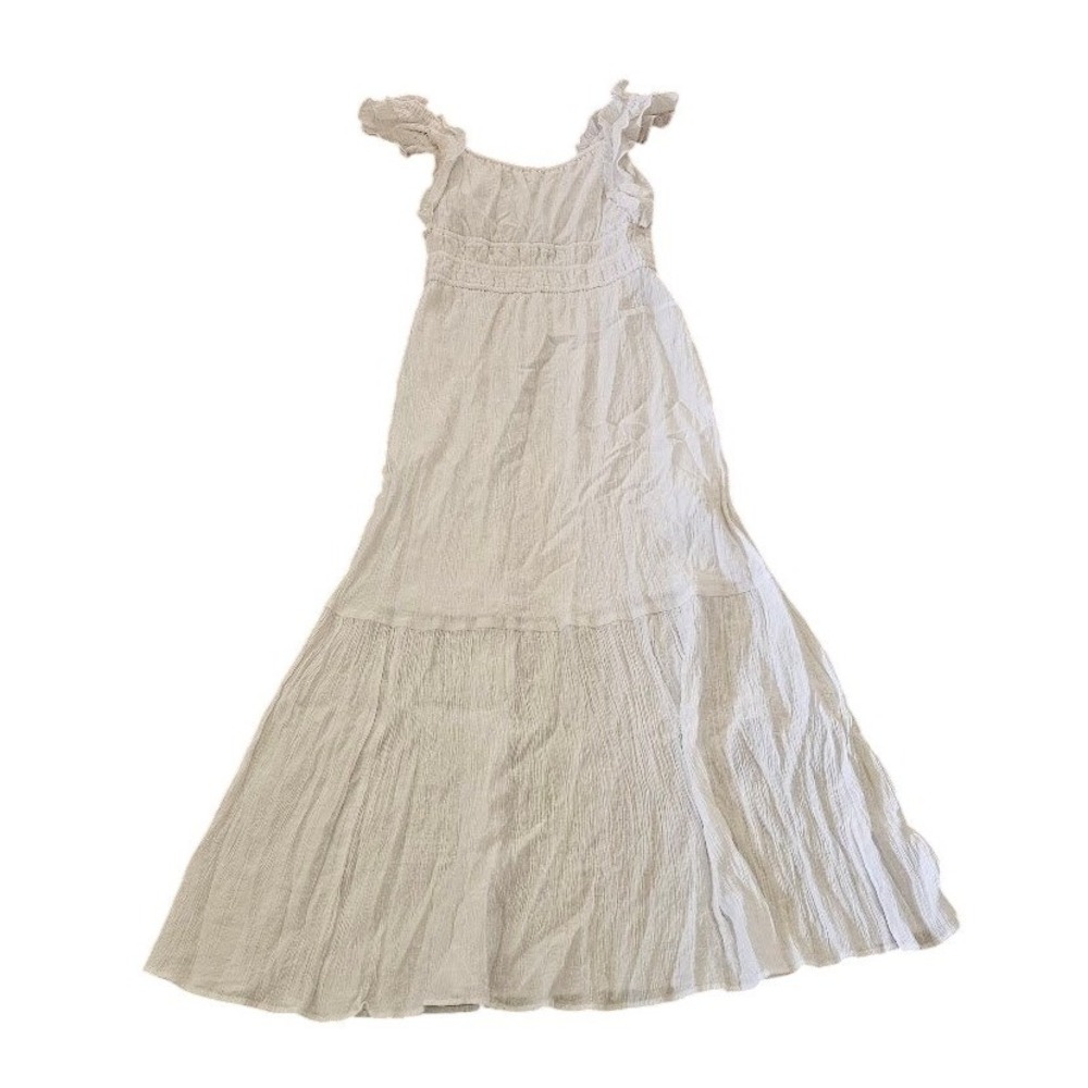 Abercrombie & Fitch White Crinkle Ruffle Tiered Maxi Dress Small Smocked Pockets